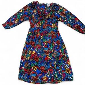 Vintage 90s Streetwear Connections Colorful Abstract Midi Dress